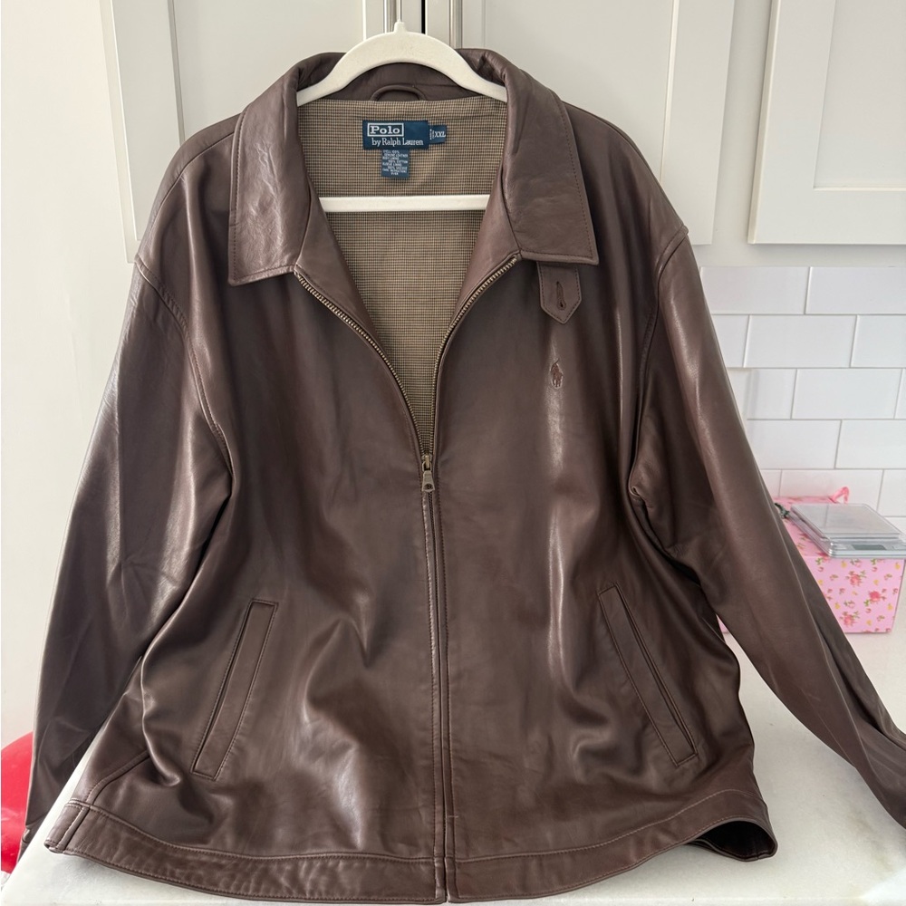 EUC Classic vintage Ralph Lauren Polo brown leather bomber jacket xxl